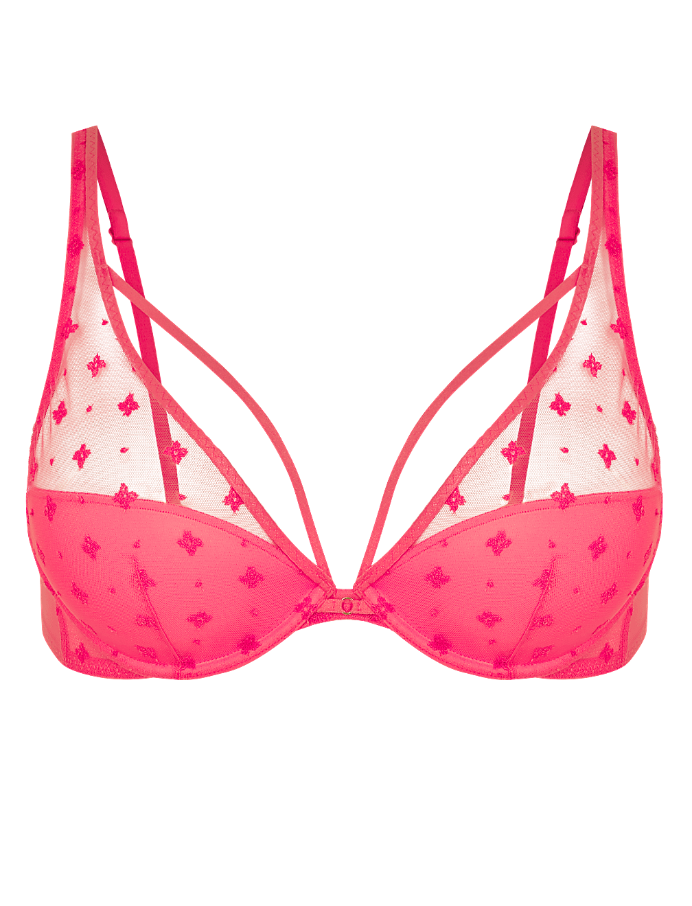 Embroidered Mesh Underwired Plunge Bra