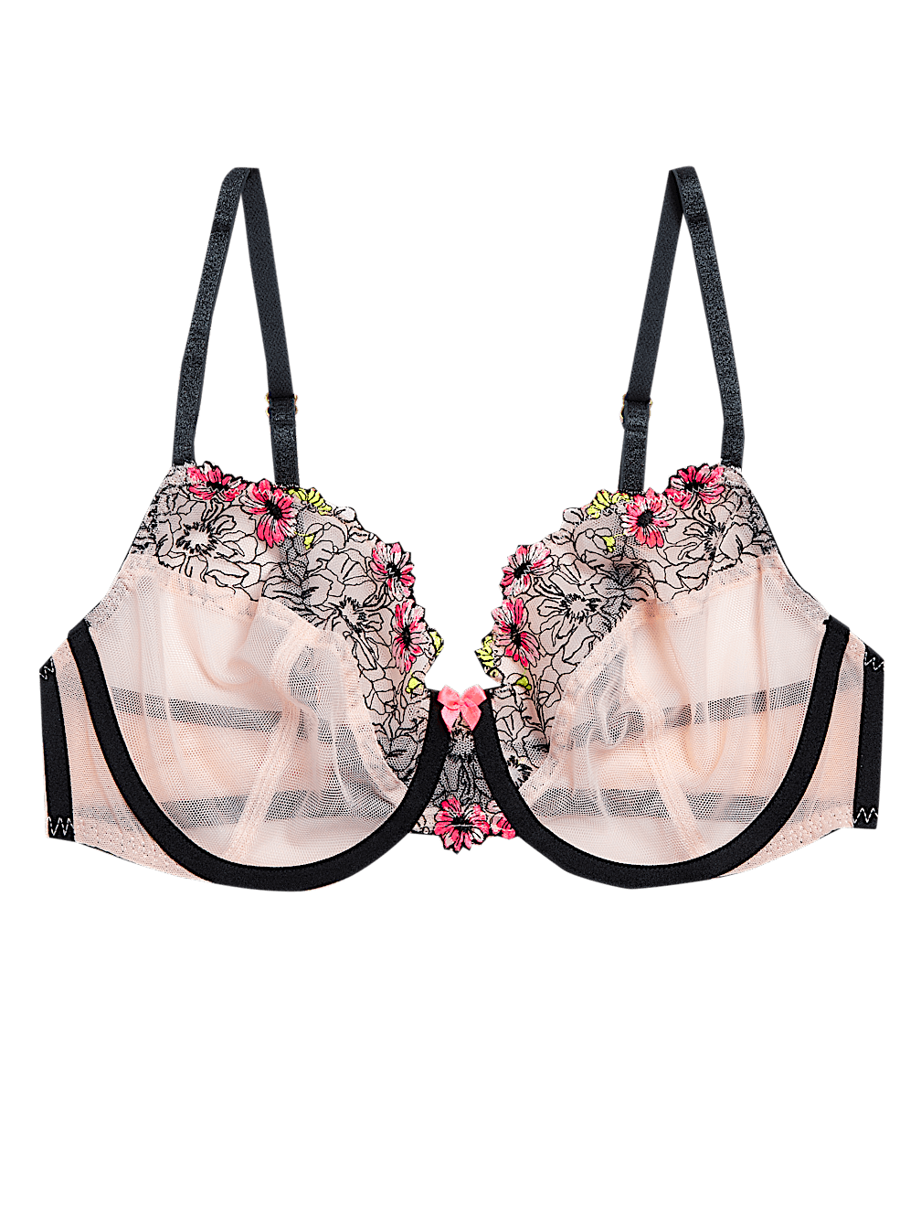 Floral Tattoo Embroidered Balcony Bra