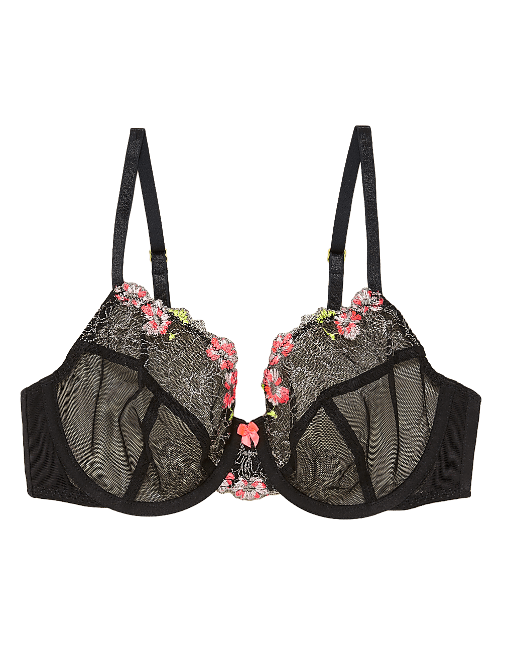 Floral Tattoo Embroidered Balcony Bra