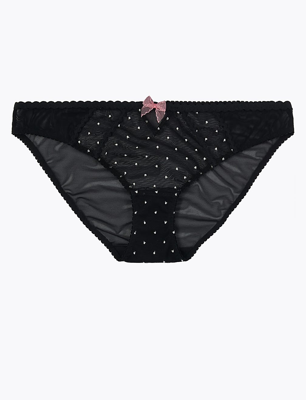 Embroidered Polka Dot Mesh Bikini Briefs