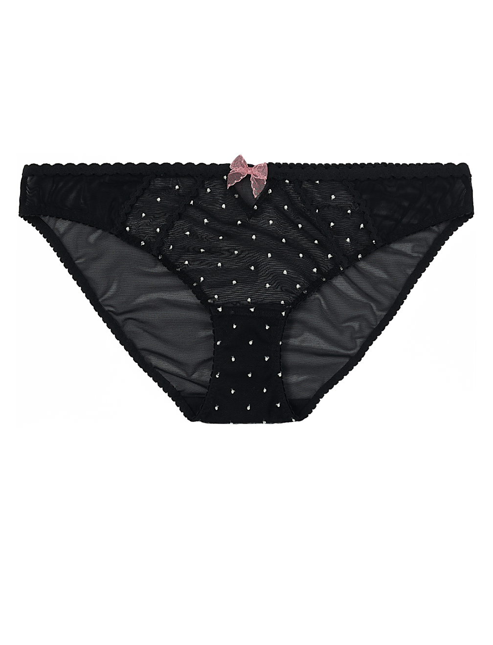 Embroidered Polka Dot Mesh Bikini Briefs