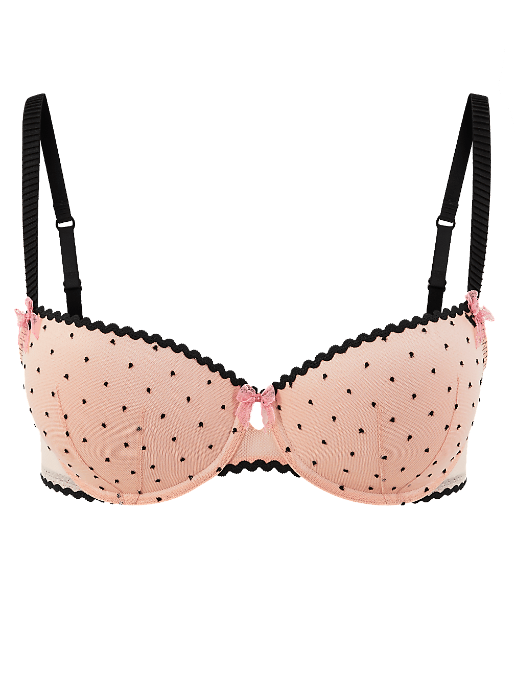 Embroidered Polka Dot Push Up Balcony Bra A-E