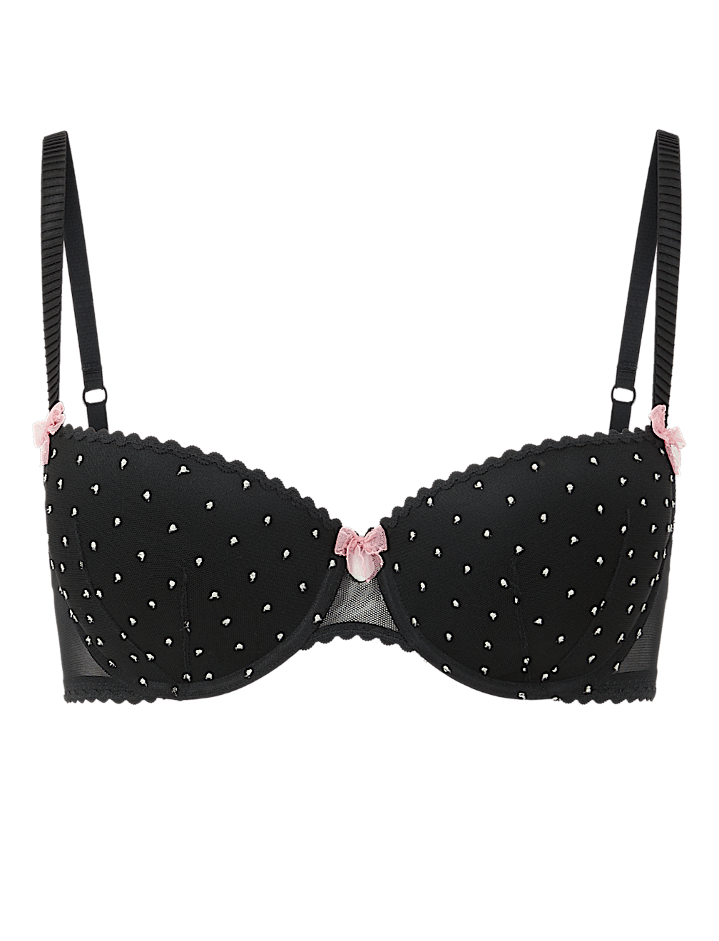 Embroidered Polka Dot Push Up Balcony Bra A-E