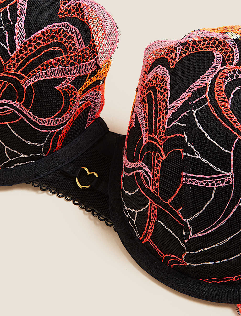 Embroidered Underwired Push-Up Balcony Bra A-DD