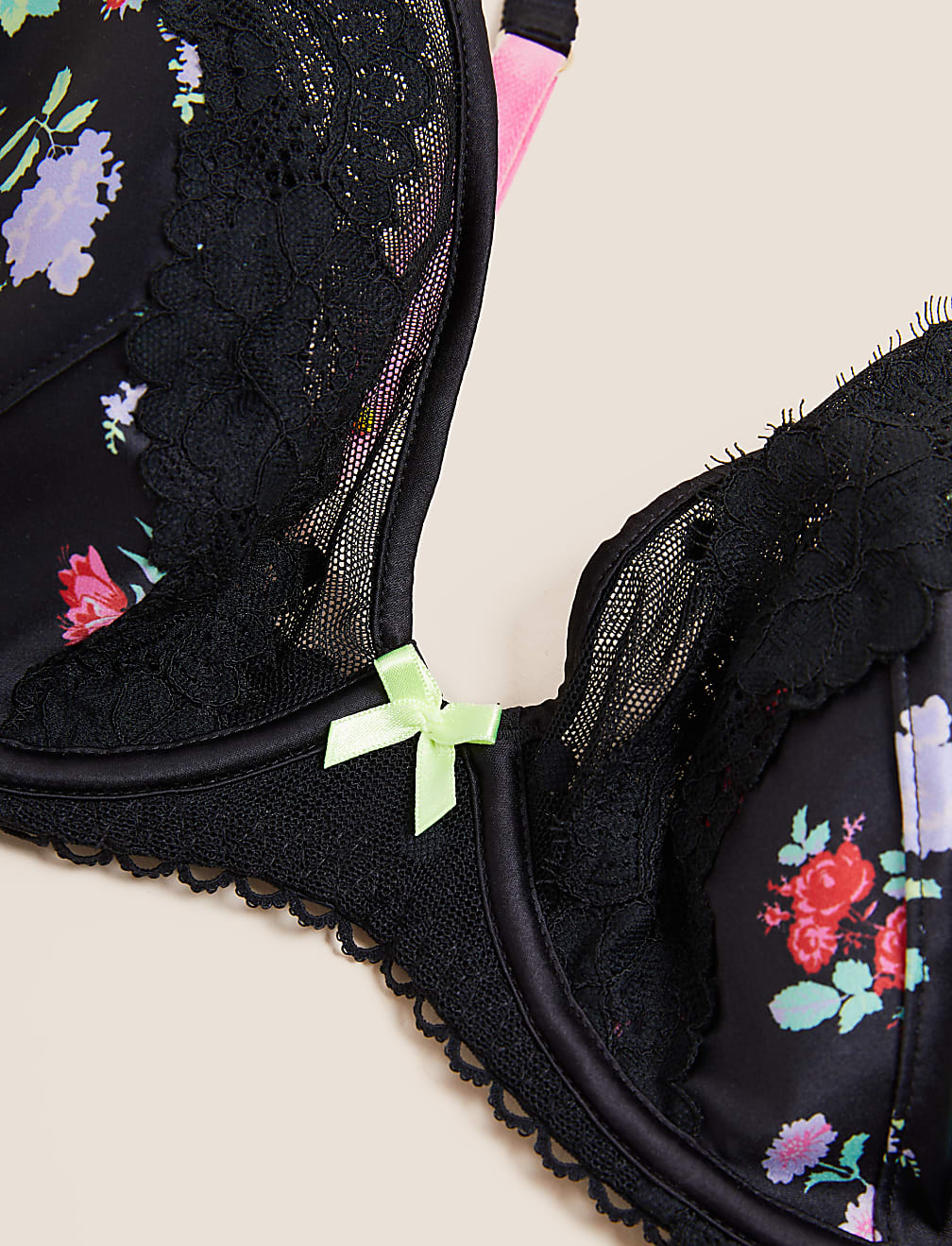 Emilia Satin Floral Wired Plunge Bra A-E