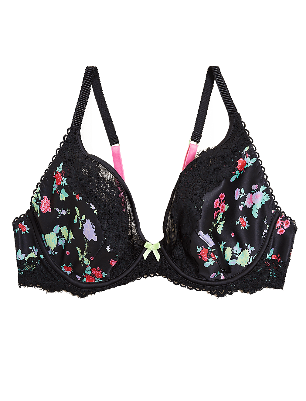 Emilia Satin Floral Wired Plunge Bra A-E