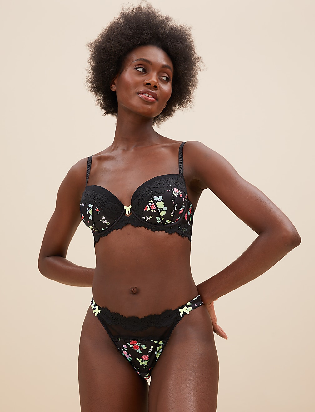Emilia Satin Floral Wired Balcony Bra A-E