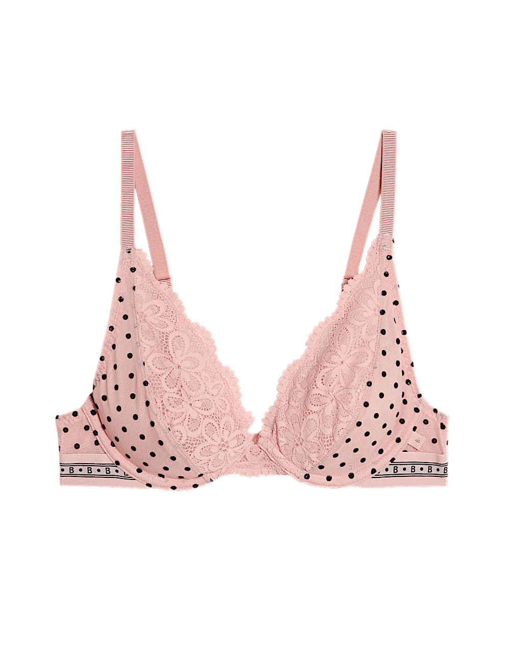 Alma Flock & Lace Wired Plunge Bra (A-E)