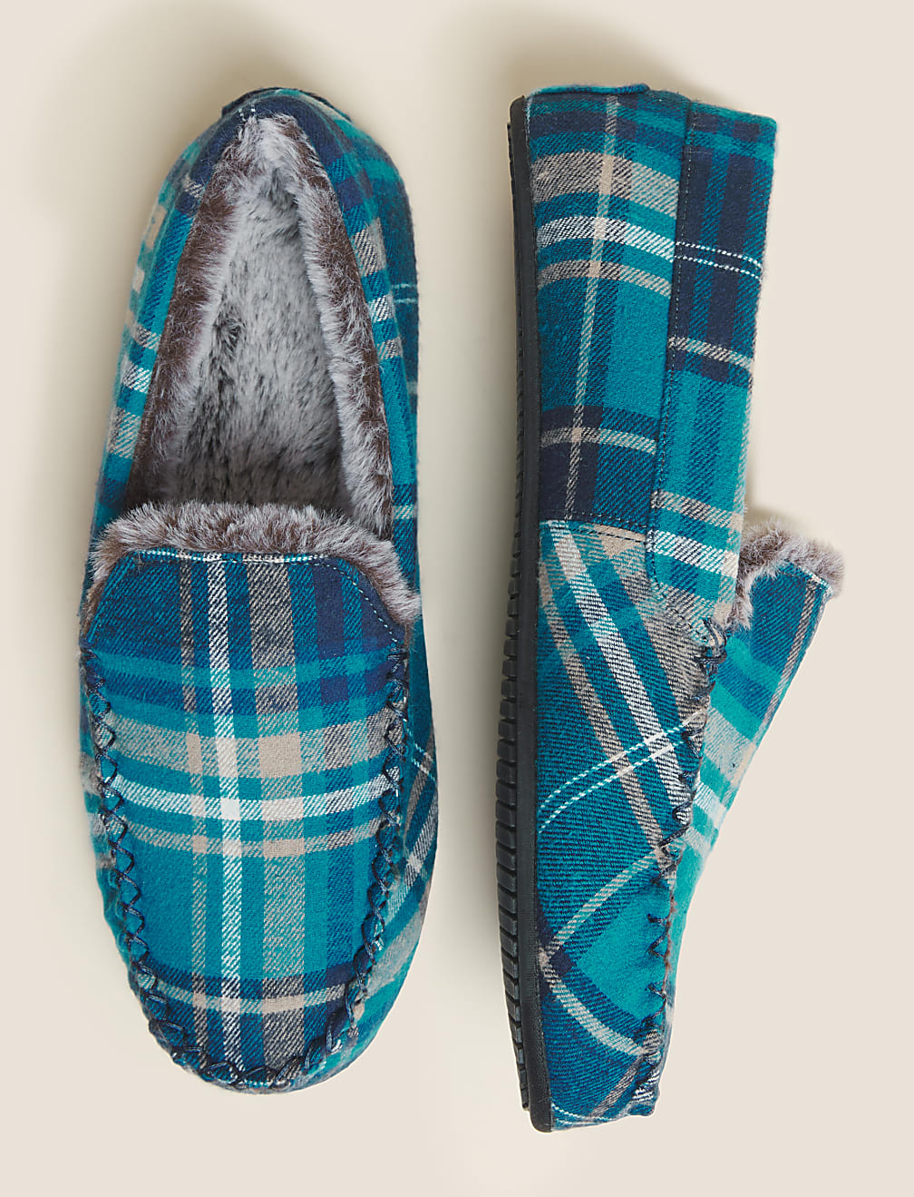 Checked Moccasin Slippers with Freshfeet&trade;