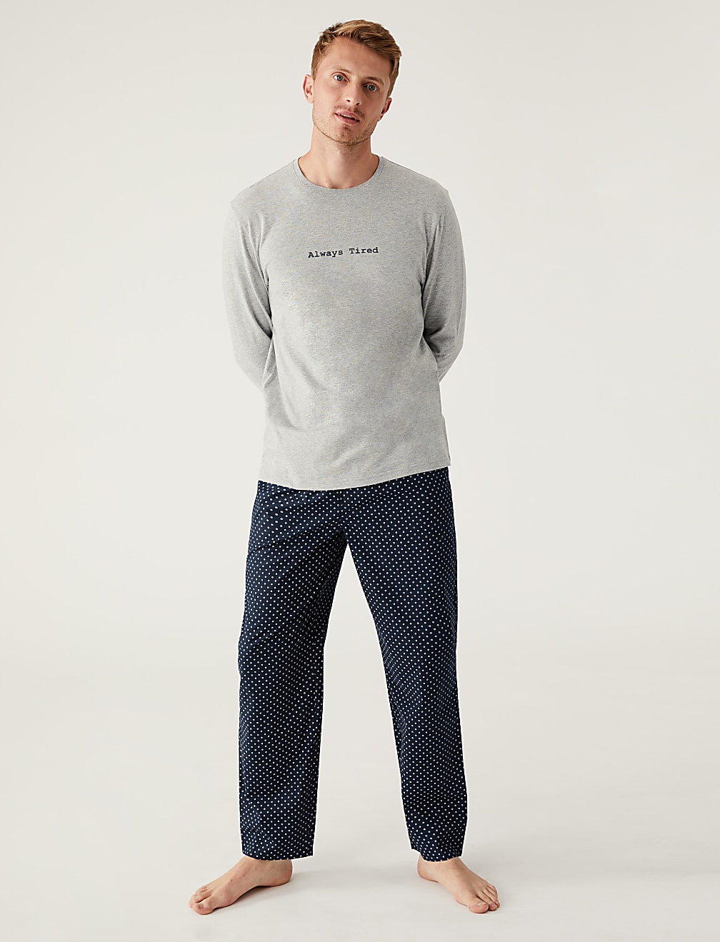 Pure Cotton Always Tired Slogan Pyjama Set