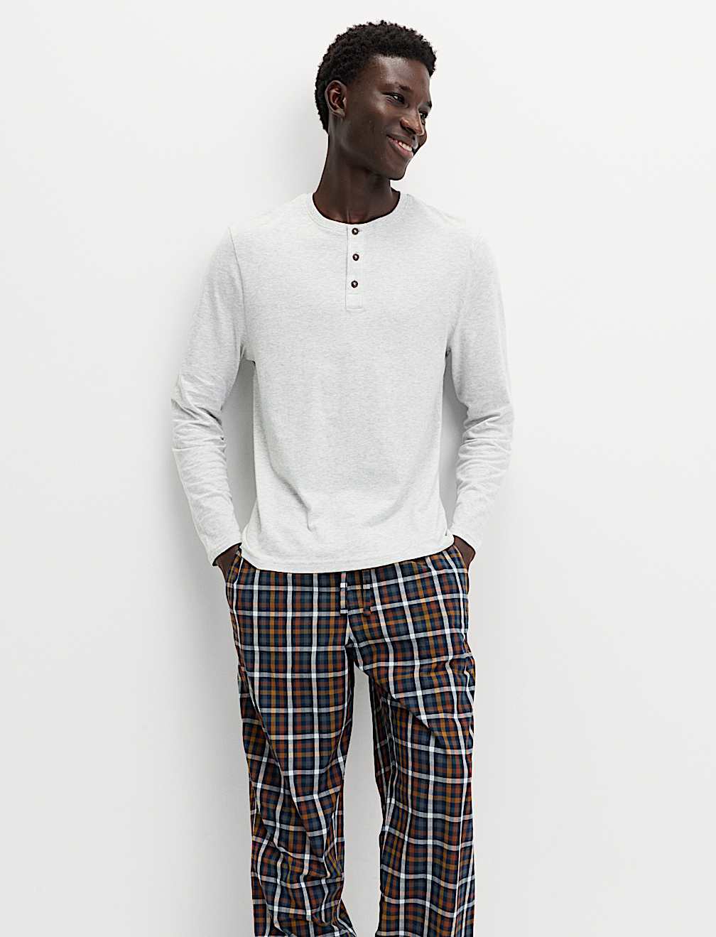 Pure Cotton Henley Checked Pyjama Set