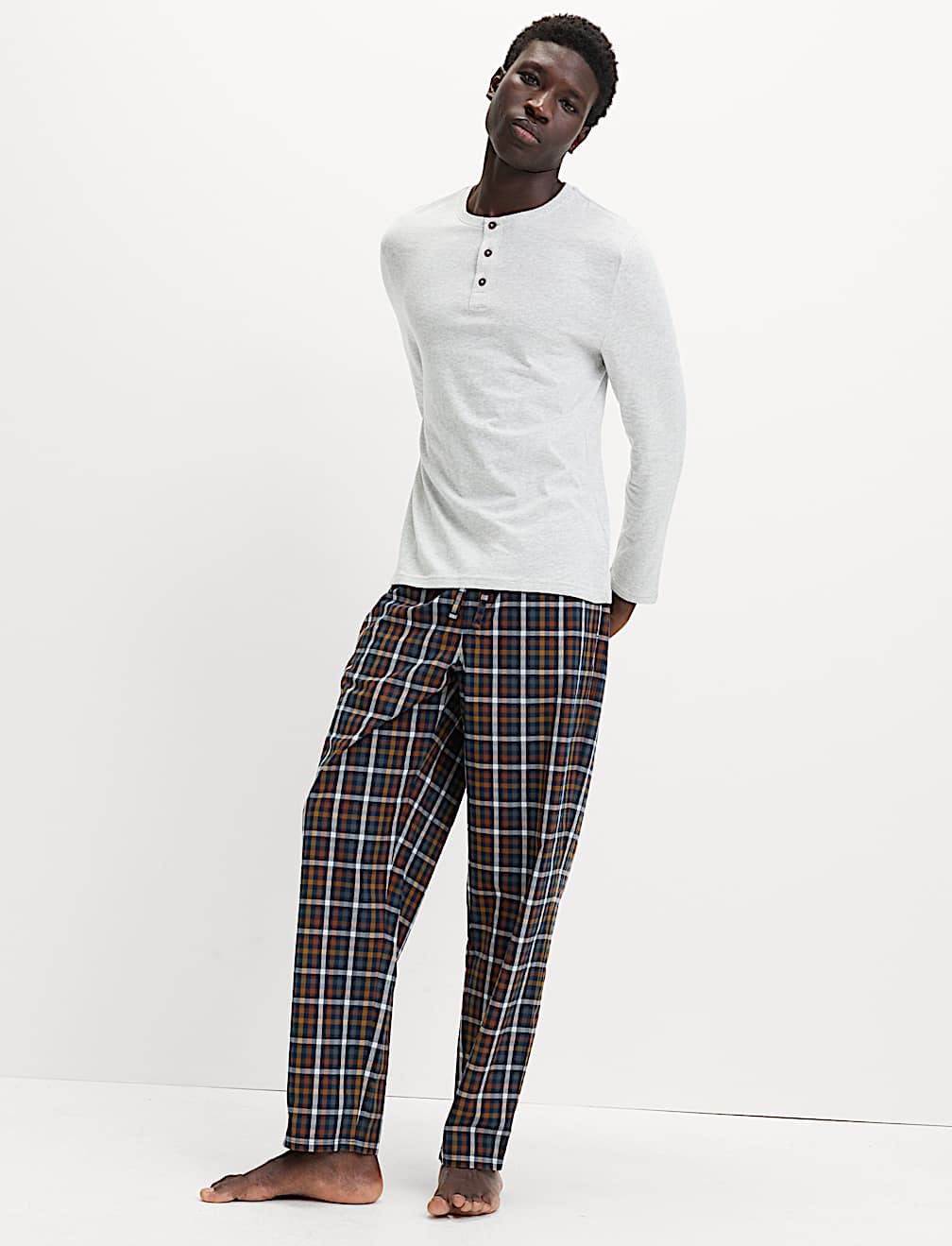 Pure Cotton Henley Checked Pyjama Set