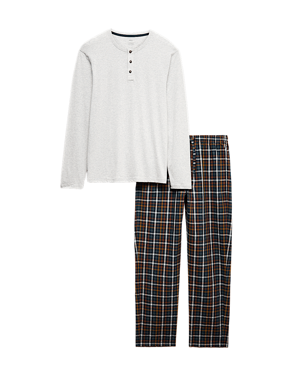 Pure Cotton Henley Checked Pyjama Set