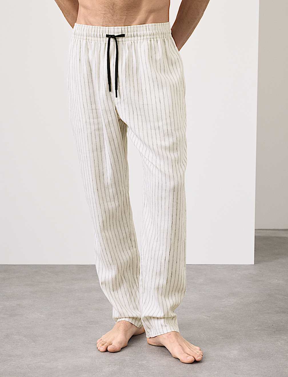 Linen Rich Striped Pyjama Bottoms