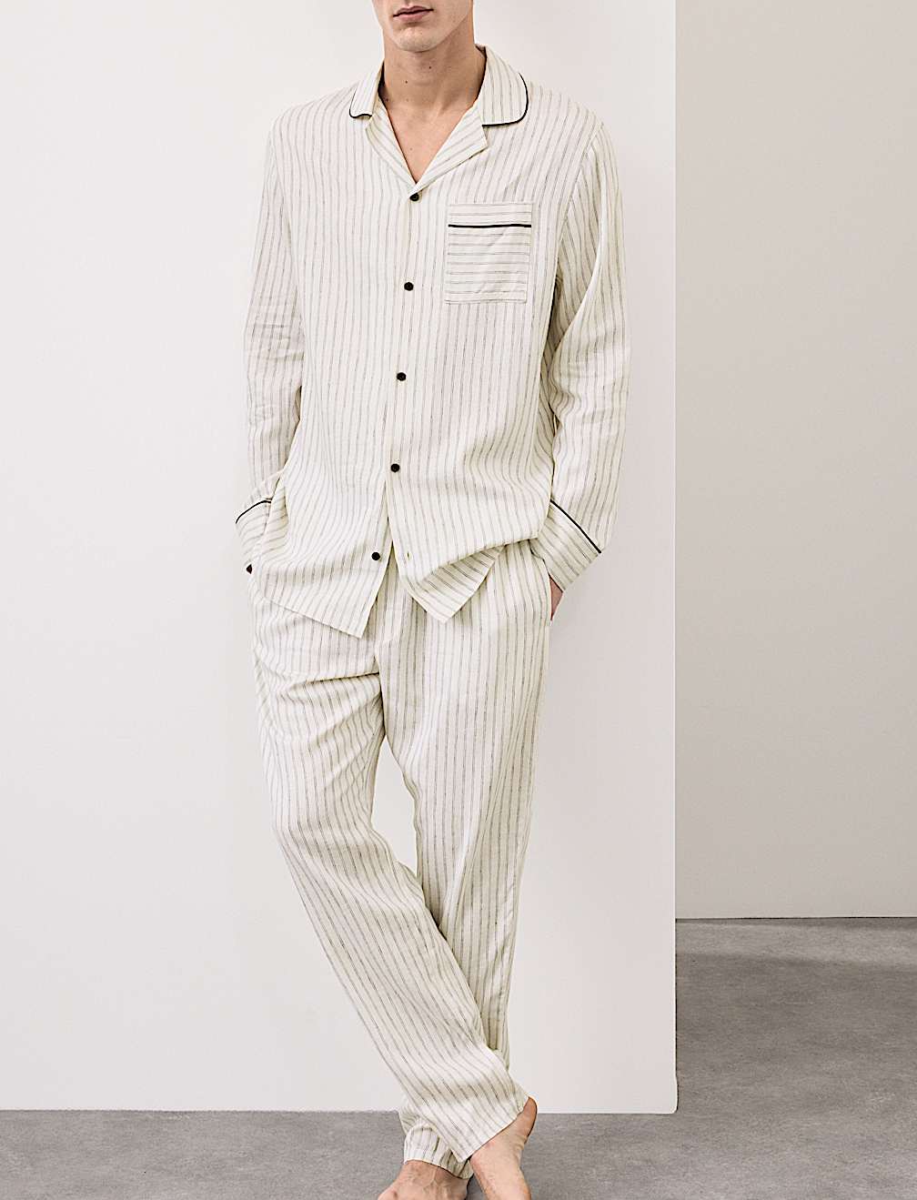 Linen Rich Striped Pyjama Bottoms