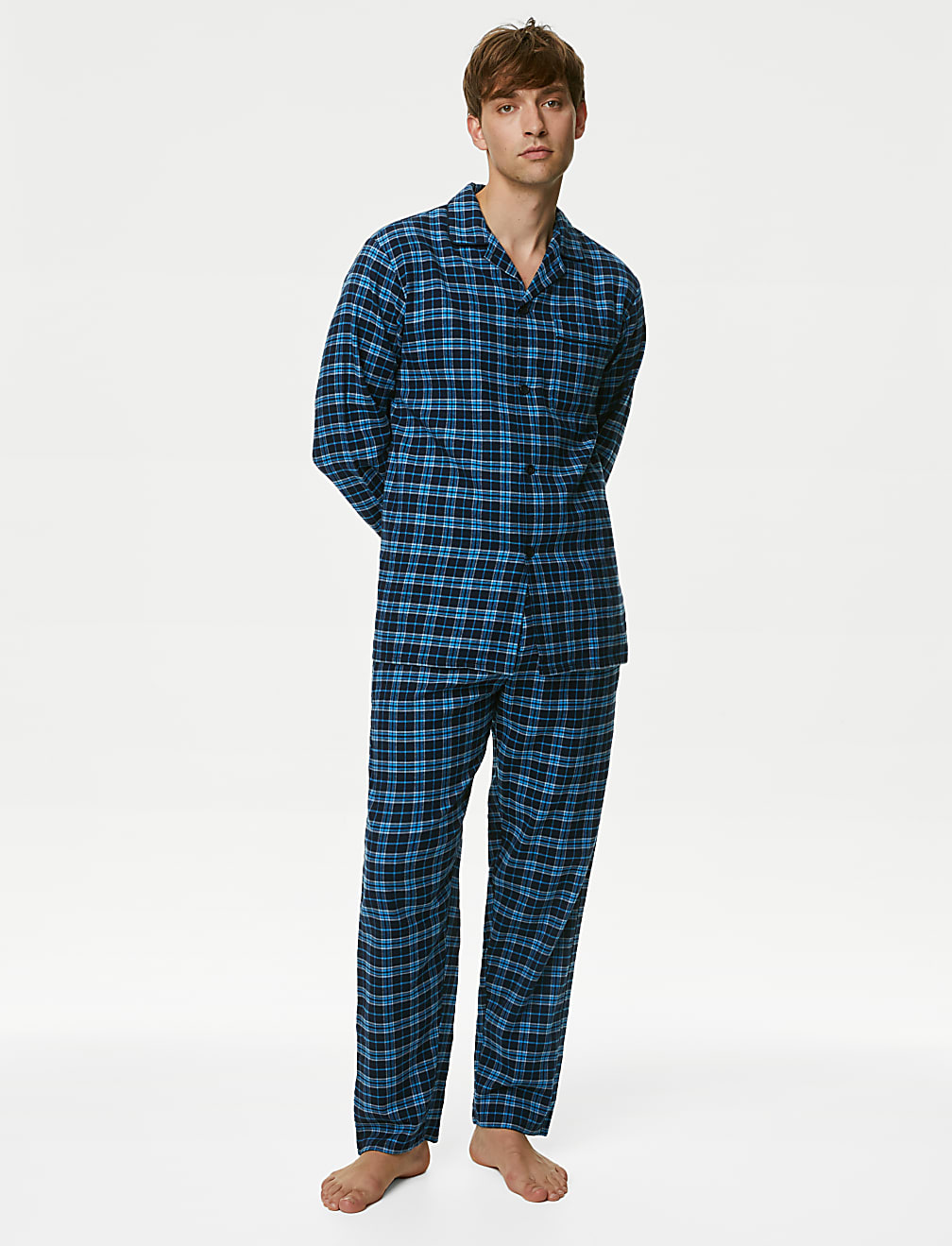 Buy Brushed Cotton Checked Pyjama Set at Marks Spencer