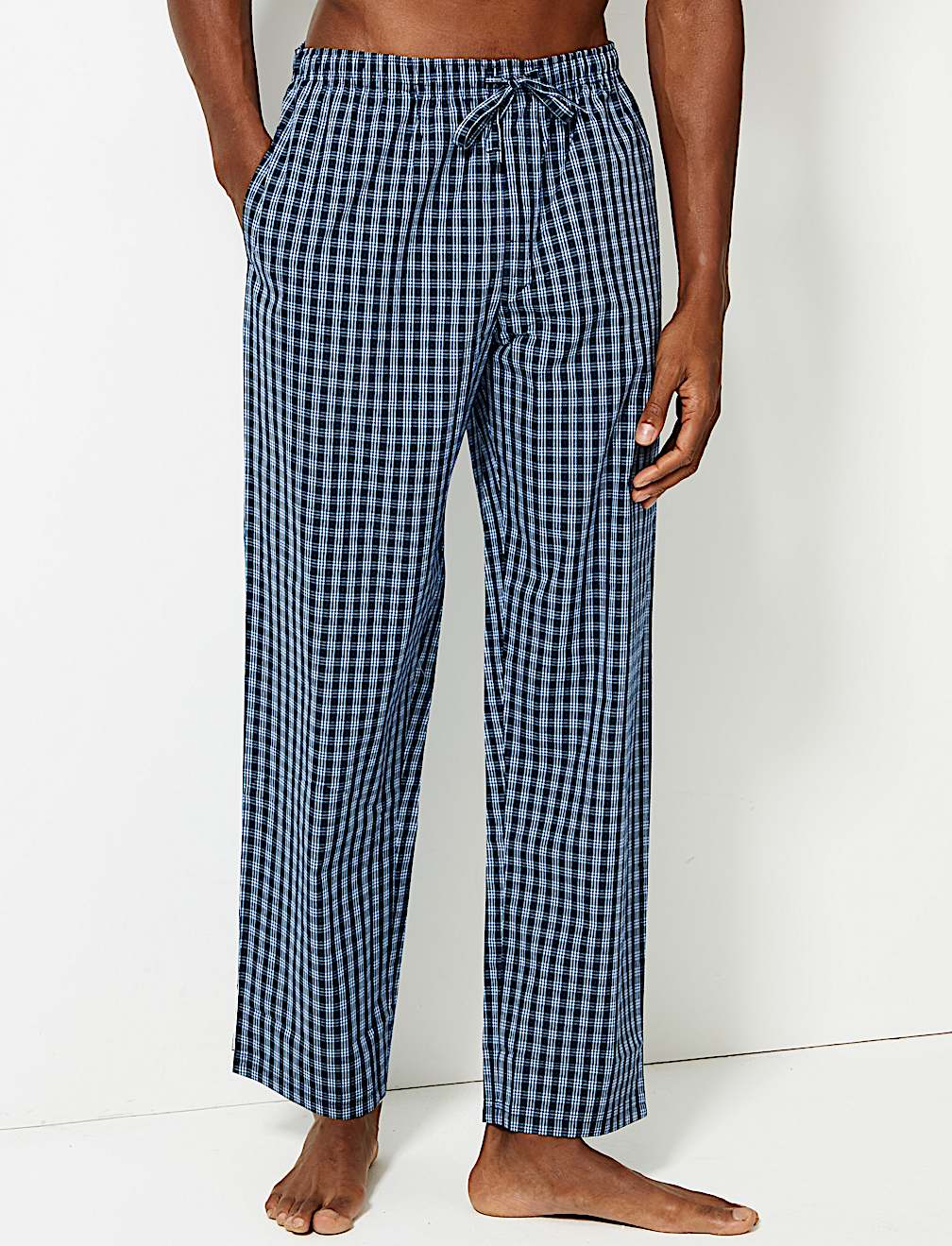 2 Pack Pure Cotton Checked Long Pyjama Bottoms