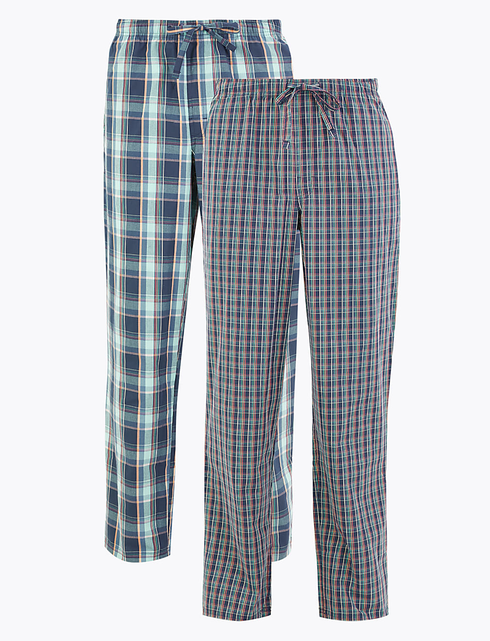 2 Pack Pure Cotton Checked Pyjama Bottoms