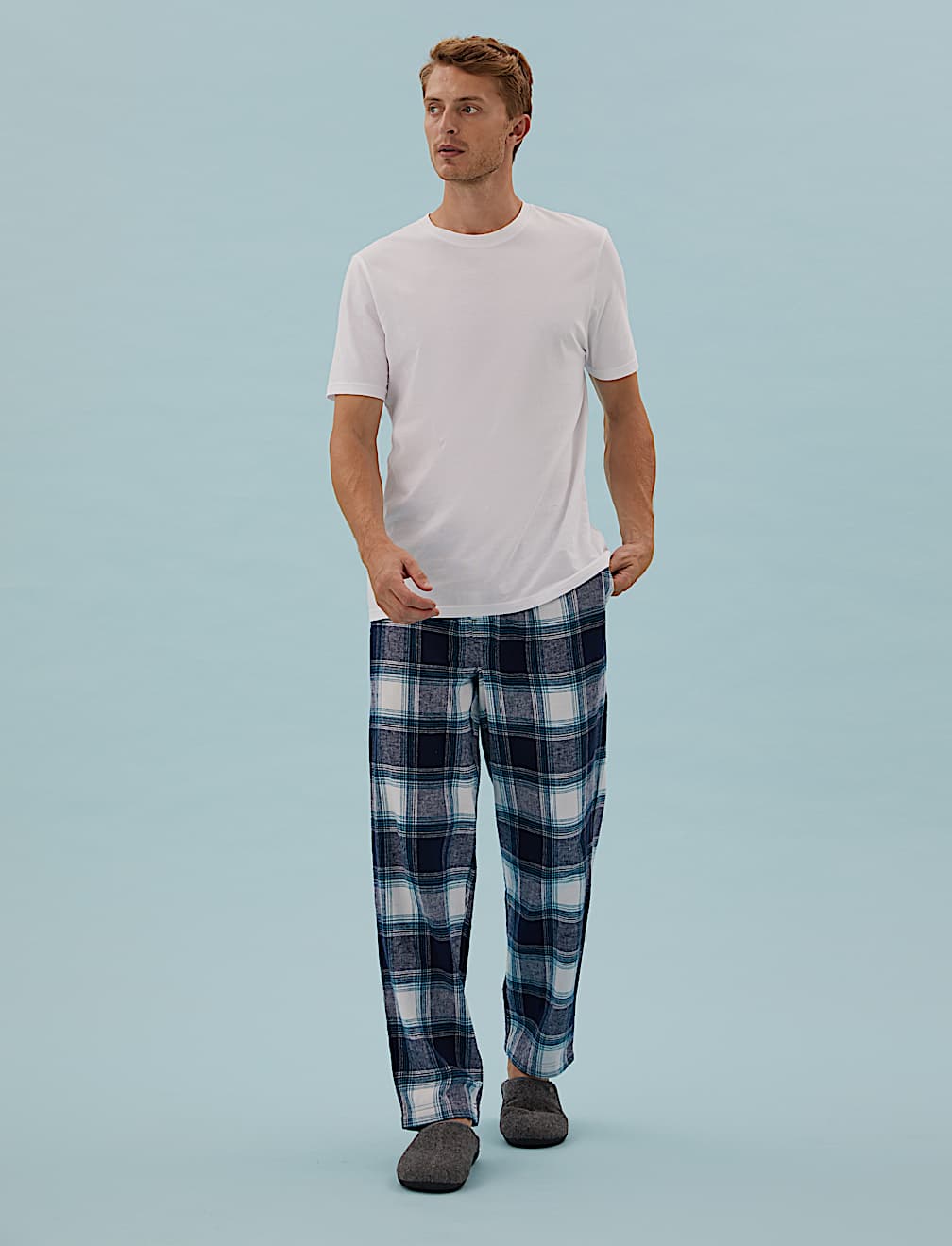 Brushed Cotton Checked Loungewear Bottoms