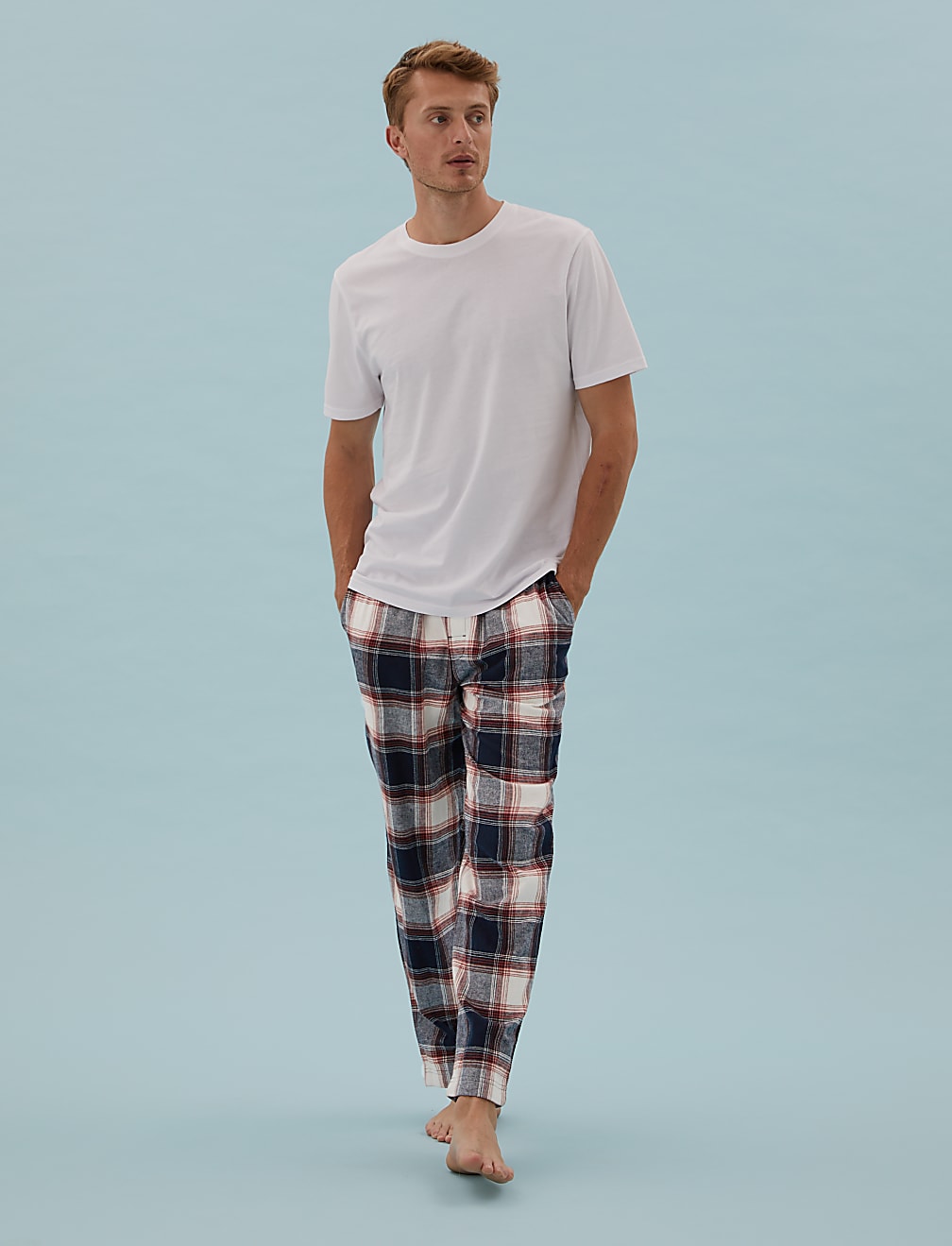 Brushed Cotton Checked Loungewear Bottoms