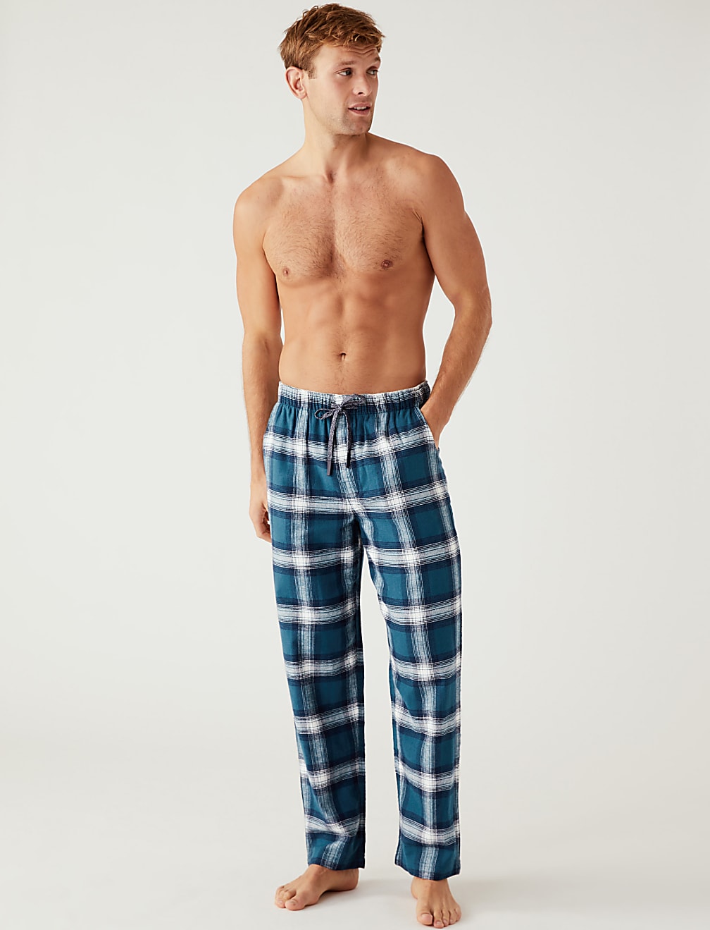 Brushed Cotton Checked Loungewear Bottoms