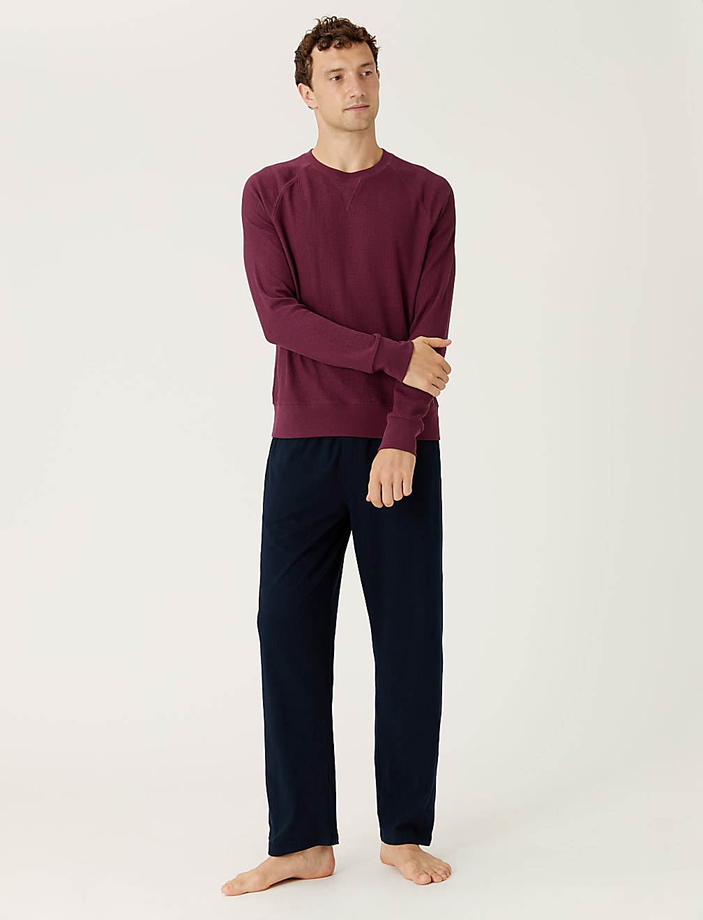 Cotton Blend Waffle Loungewear Top