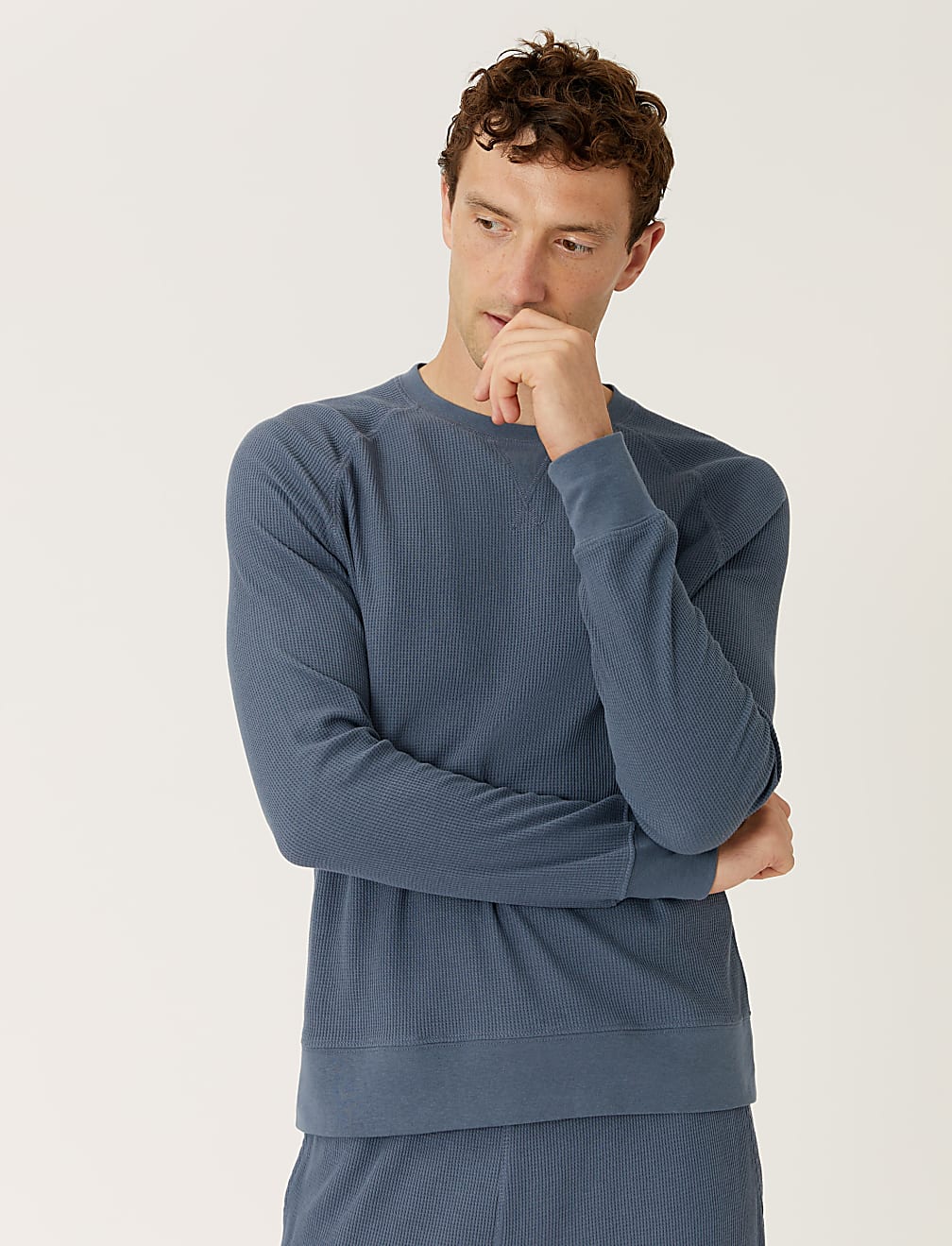 Cotton Blend Waffle Loungewear Top