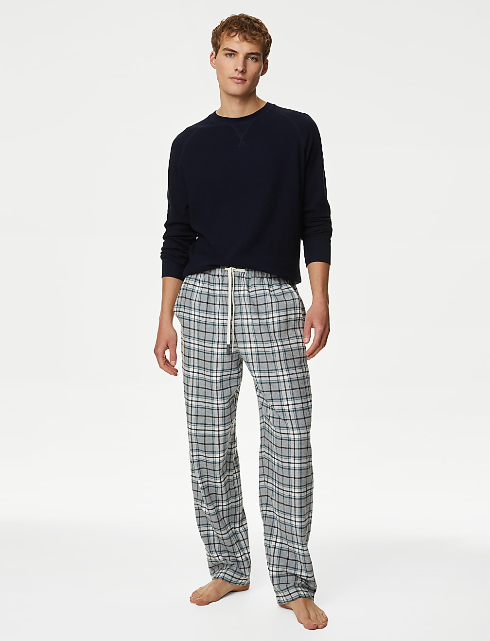 Brushed Cotton Checked Loungewear Bottoms