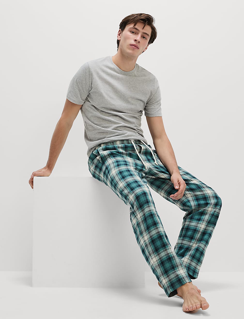 Pure Cotton Checked Loungewear Bottoms