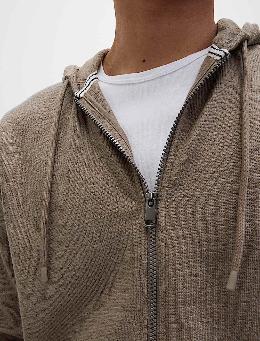 Pure Cotton Textured Zip Through Hoodie