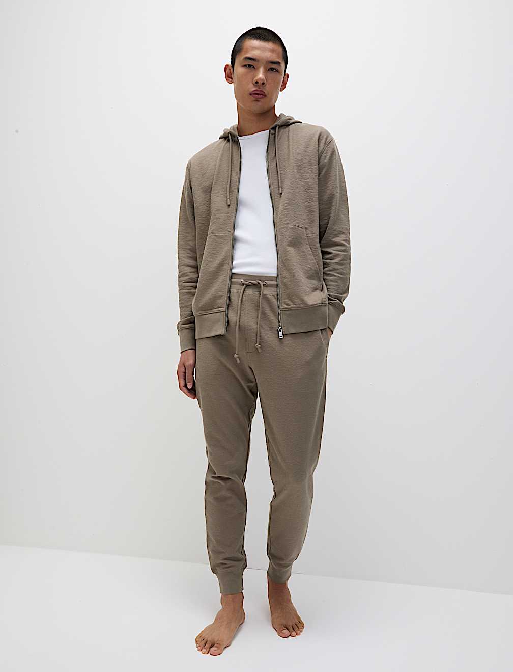 Pure Cotton Textured Zip Through Hoodie