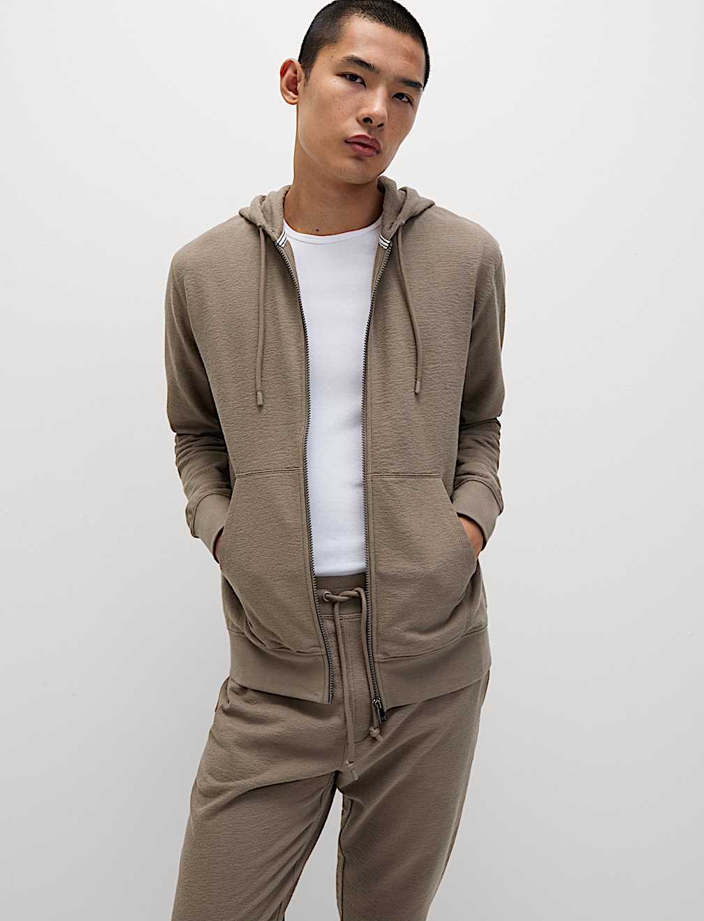 Pure Cotton Textured Zip Through Hoodie