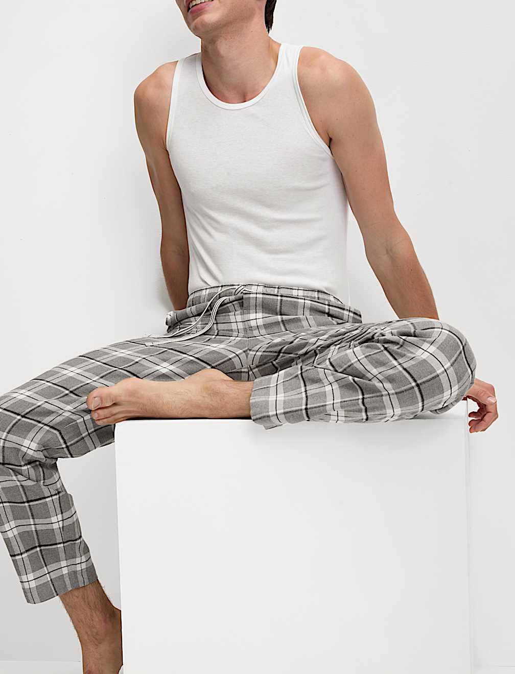 Pure Cotton Checked Loungewear Bottoms