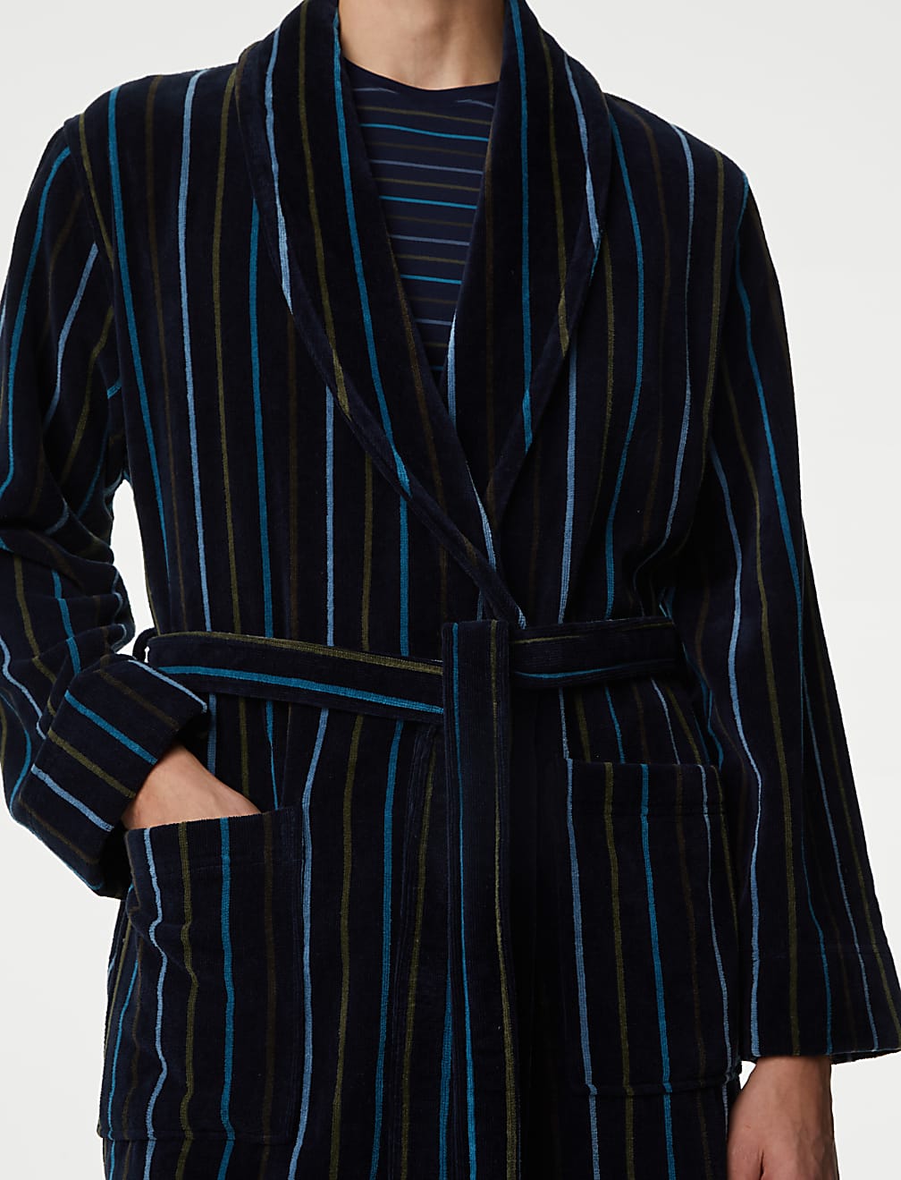 Pure Cotton Velour Striped Dressing Gown