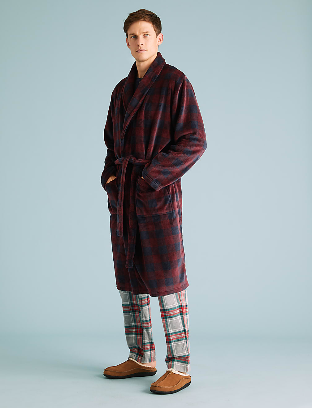 Fleece Checked Dressing Gown