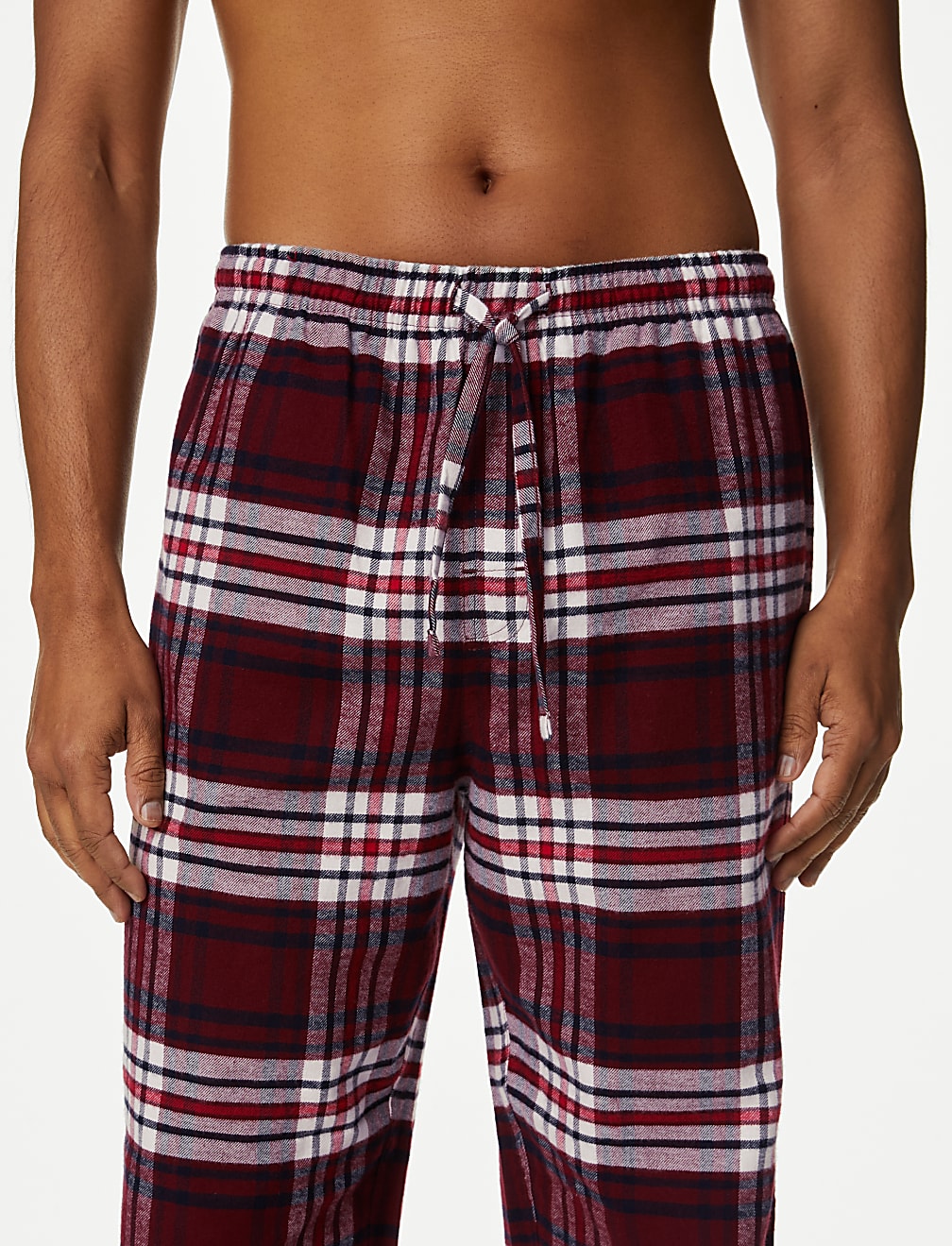 Set of 2 Pure Cotton Full Sleeve T-Shirt with Plaid Drawstring Pajamas