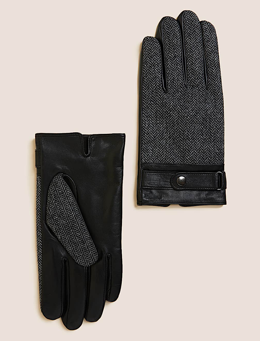 British Wool and Leather Herringbone Gloves