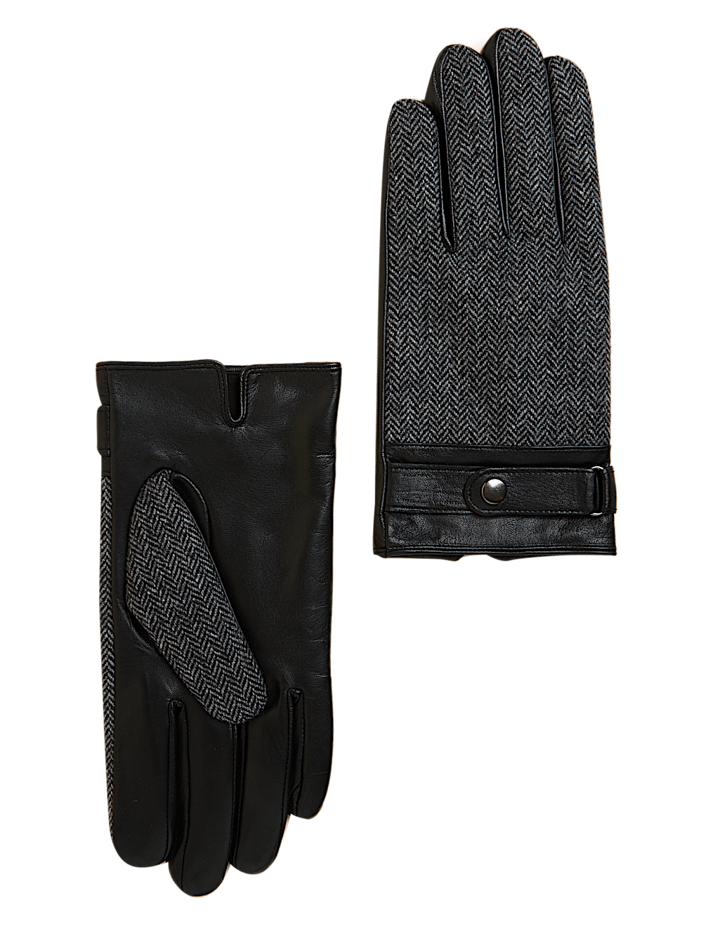 British Wool and Leather Herringbone Gloves