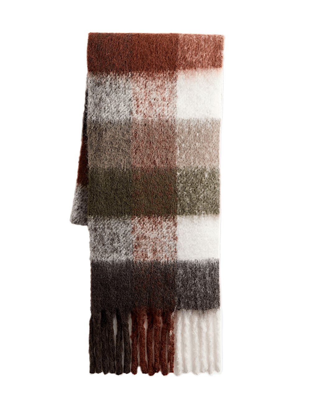 Chunky Gingham Tassel Scarf with Wool