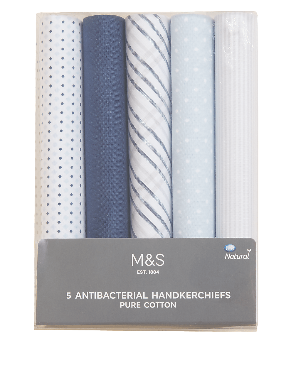 5pk Pure Cotton Handkerchiefs