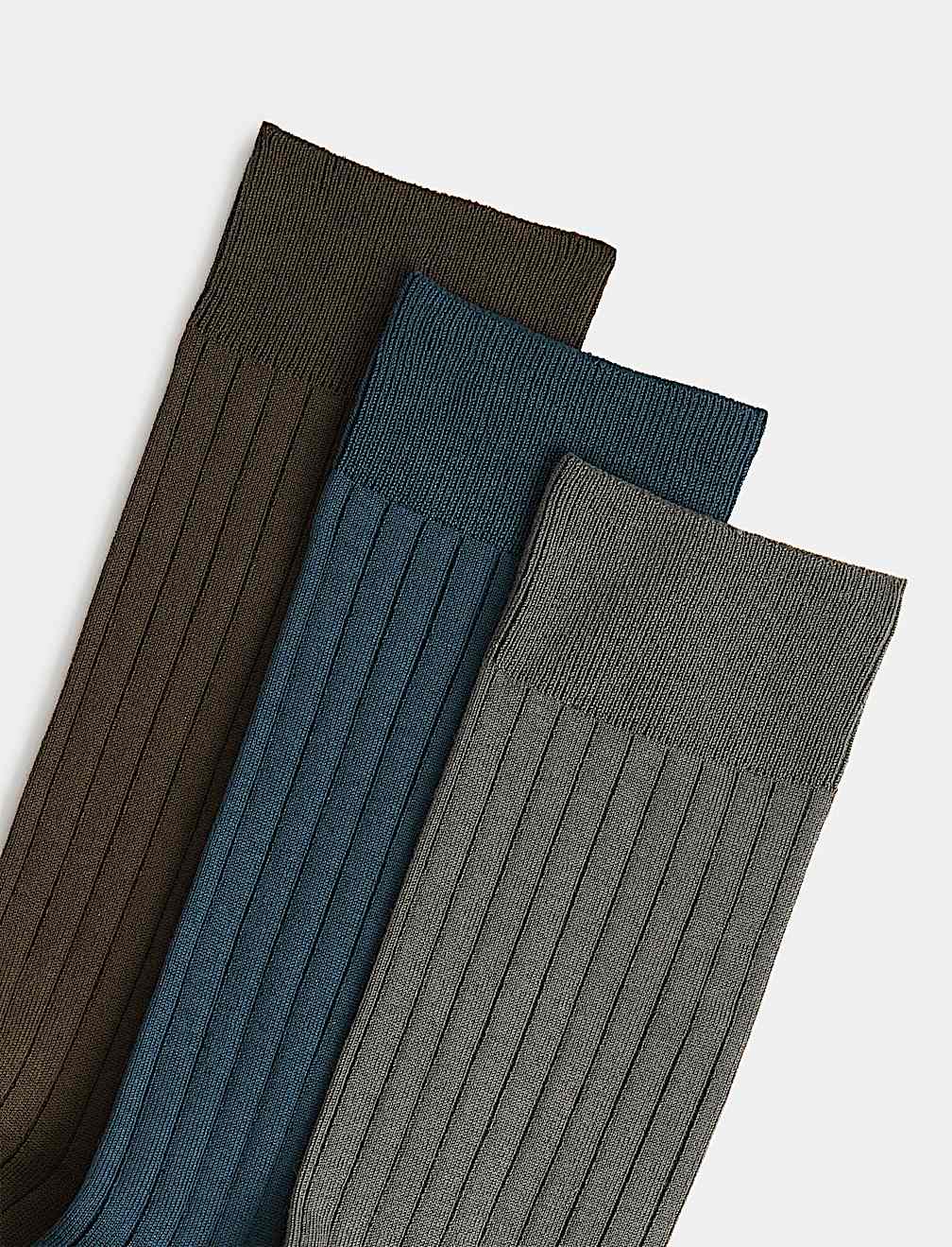 3 Pack Egyptian Cotton Rich Ribbed Socks