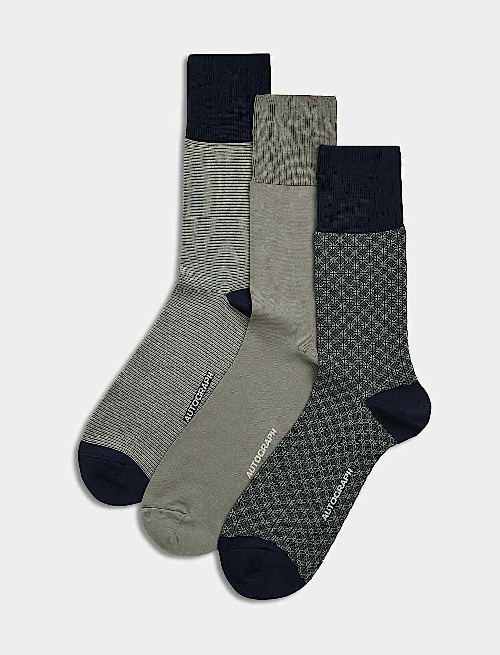 3pk Assorted Mercerised Cotton Rich Socks