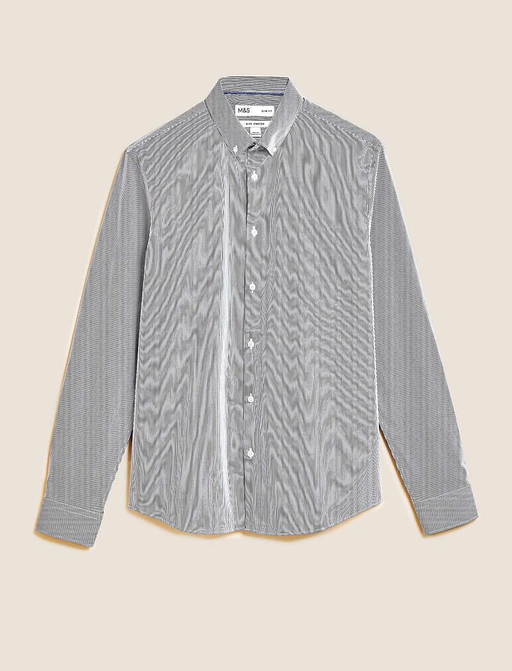 Slim Fit Cotton Rich Stretch Striped Shirt