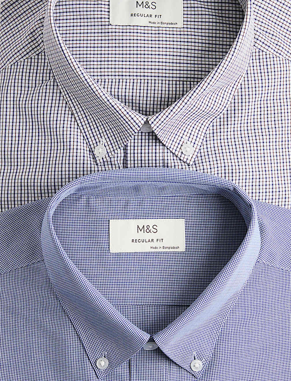 2 Pack Regular Fit Easy Iron Check Shirts