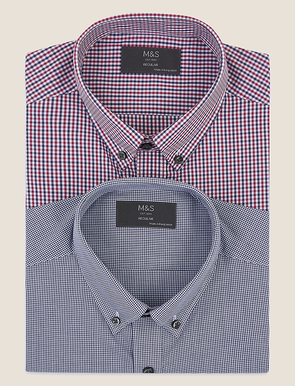 2 Pack Regular Fit Gingham Long Sleeve Shirts