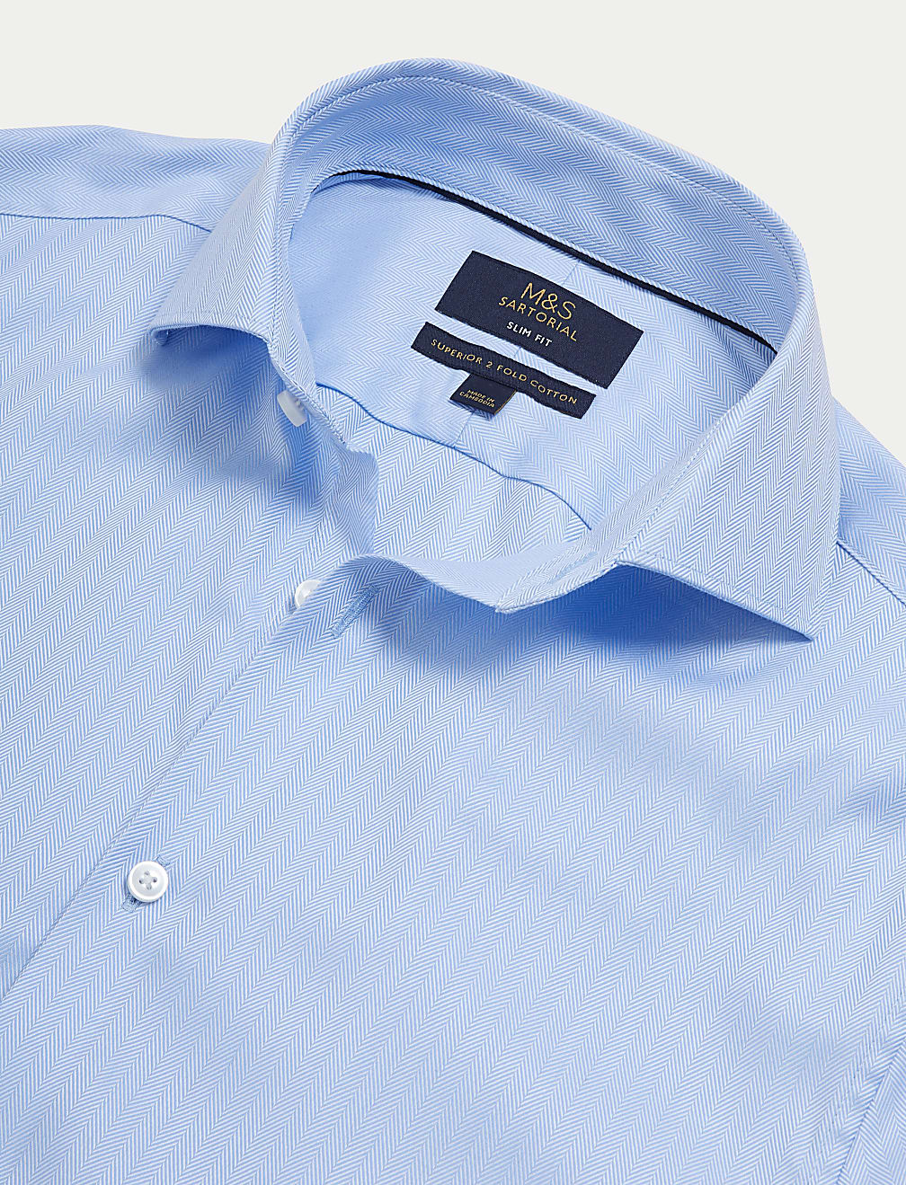 Slim Fit Double Cuff Herringbone Shirt