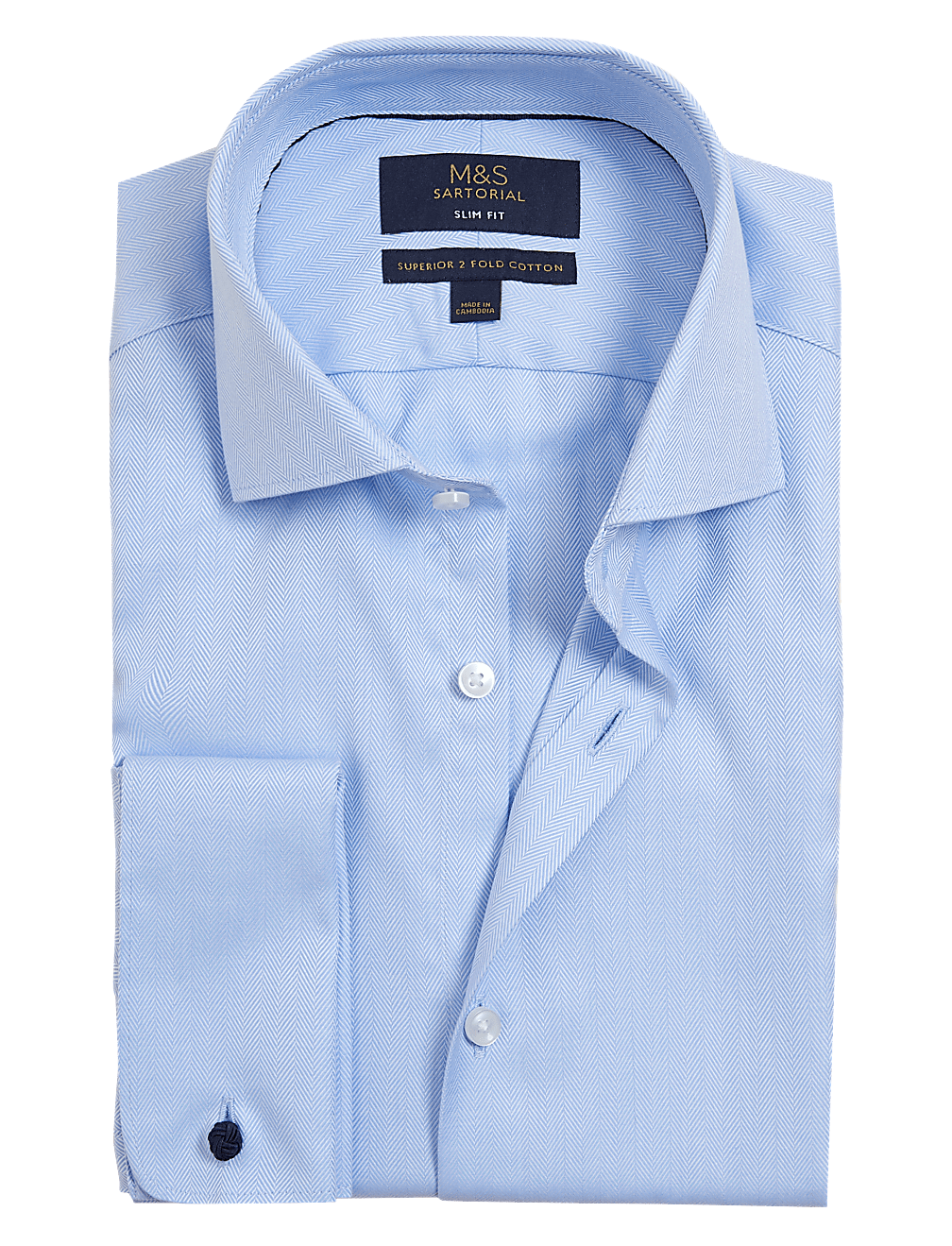 Slim Fit Double Cuff Herringbone Shirt