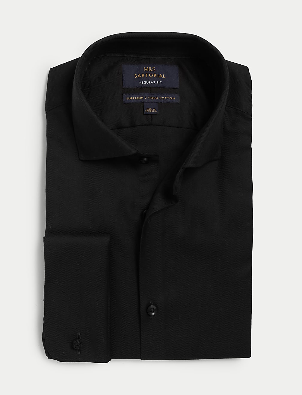 Regular Fit Pure Cotton Double Cuff Herringbone Shirt