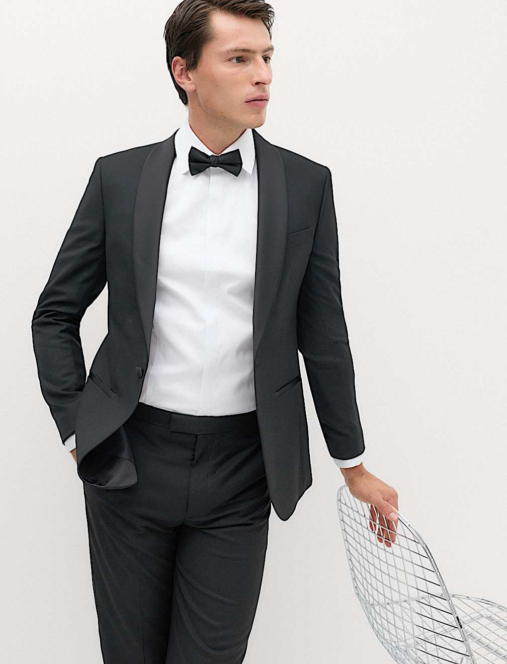 Slim Fit Cotton Dress Shirt with Bow Tie