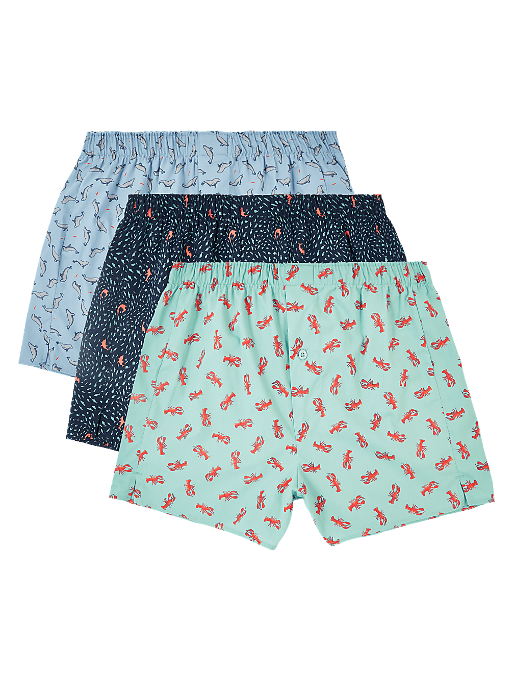 3 Pack Pure Cotton StayNew™ Printed Boxers